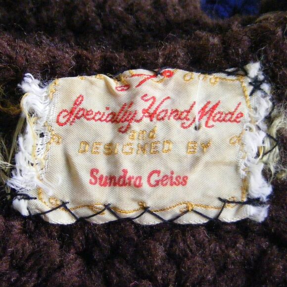 Handmade Vintage Cape, OS, Multicolor, Fringe, Button front, Arm vents, Chevrons - Picture 8 of 9